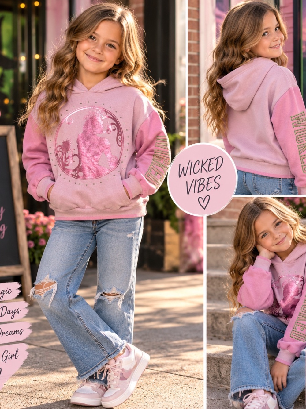 Wicked Girls Size 8 Pink Hoodie Glinda Graphic Sweatshirt Musical Theater